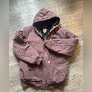 Vtg Carhartt Jacket Hood Canvas Quilted Lined Zip Insulated Outdoor Purple Sz S